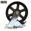 8 inch heavy duty flat plate iron casters with brake